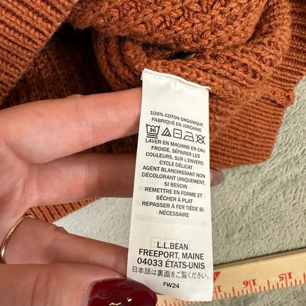 LL Bean Organic Cotton Waffle Knit Sweater XL-Tall Burnt Orange 515580